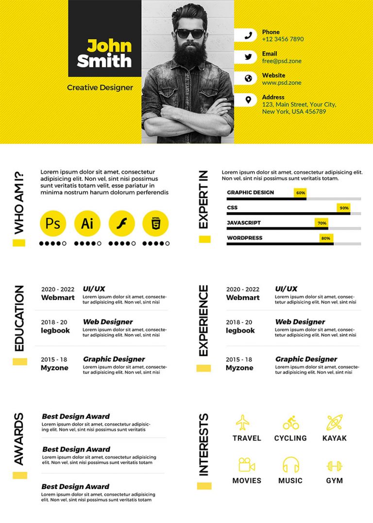 Creative Minimalist Resume CV PSD Templates PSD Zone