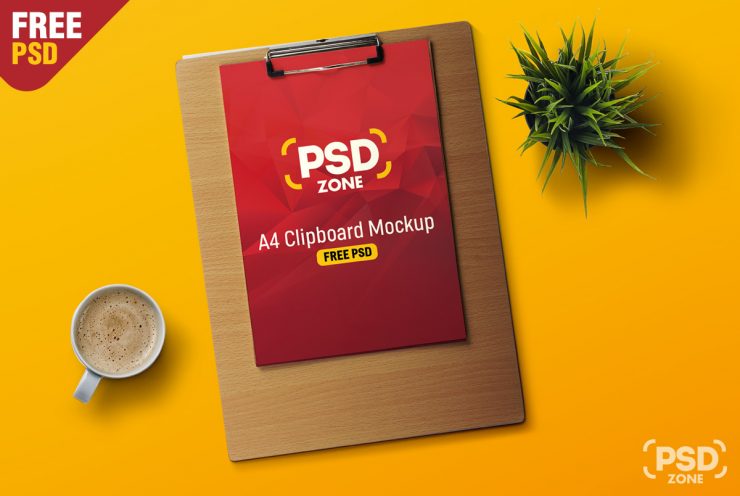 A4 Paper Clipboard Mockup Free PSD