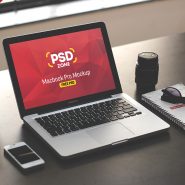 Macbook Pro on Desk Mockup PSD