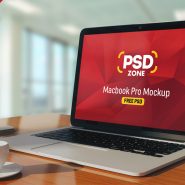 Macbook Pro on Table Mockup PSD