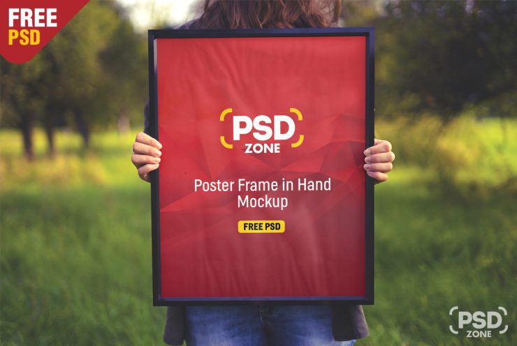 Poster Frame in Hand Mockup Free PSD