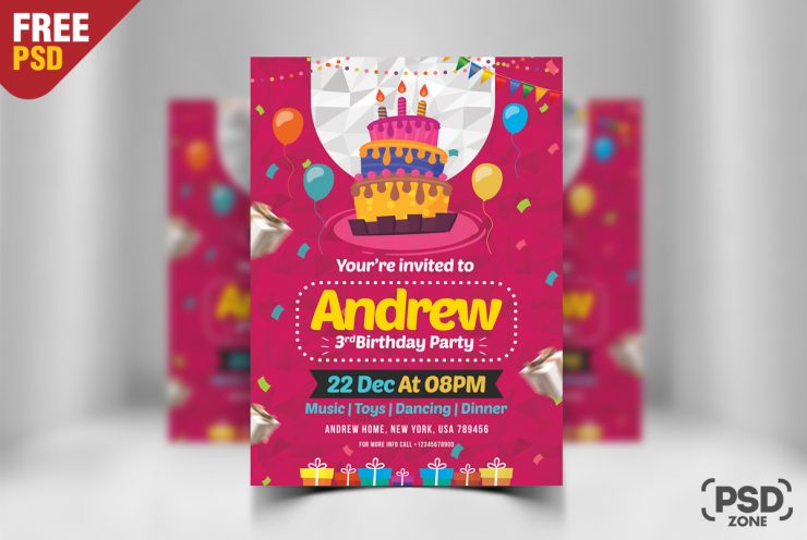 Birthday Invitation Card Design Free PSD