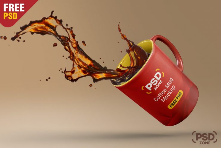 Floating Coffee Mug Mockup Free PSD