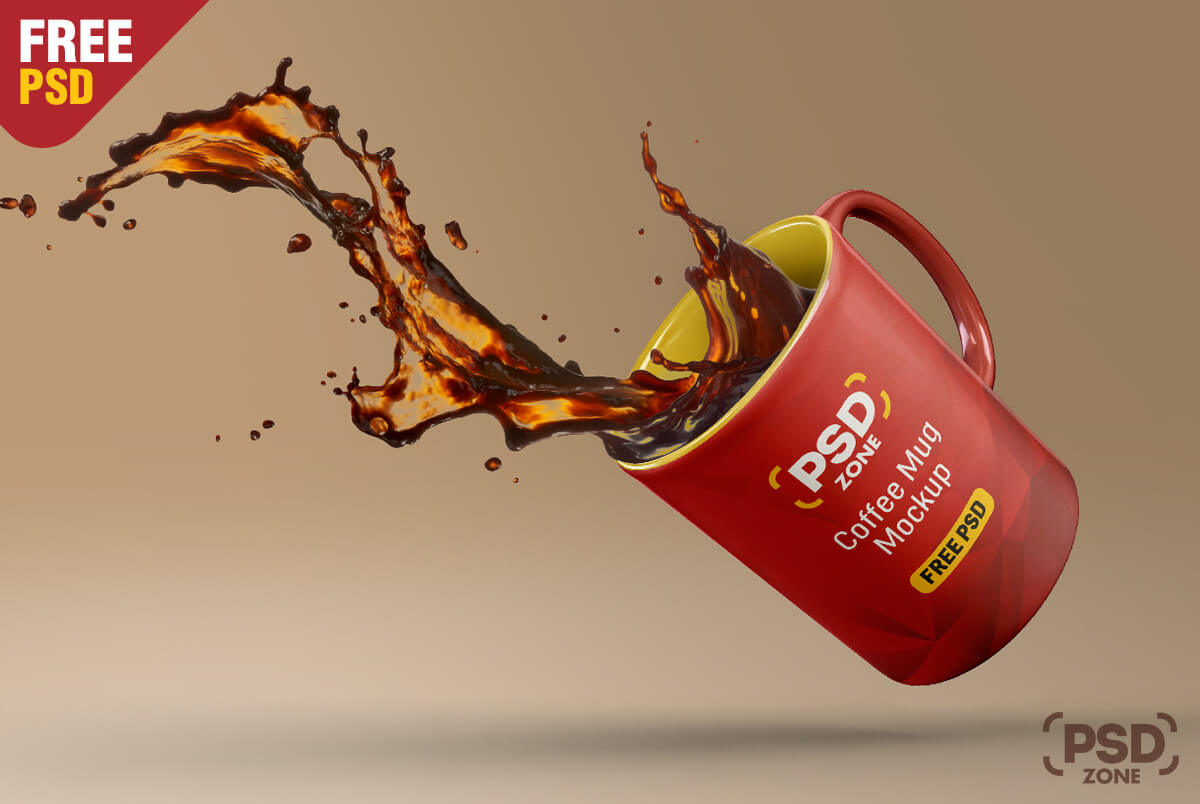 Download Floating Coffee Mug Mockup Free PSD - PSD Zone PSD Mockup Templates