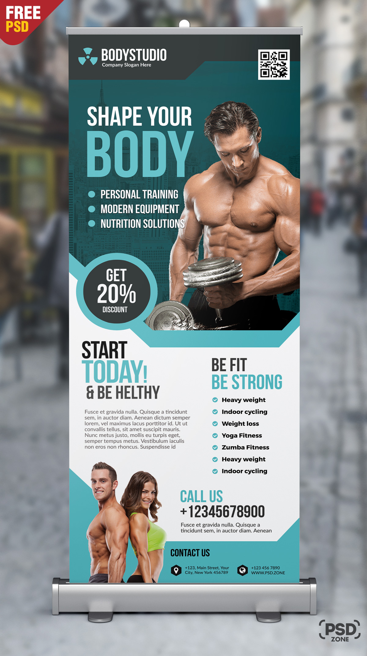 Gym Roll Up Banner Free PSD