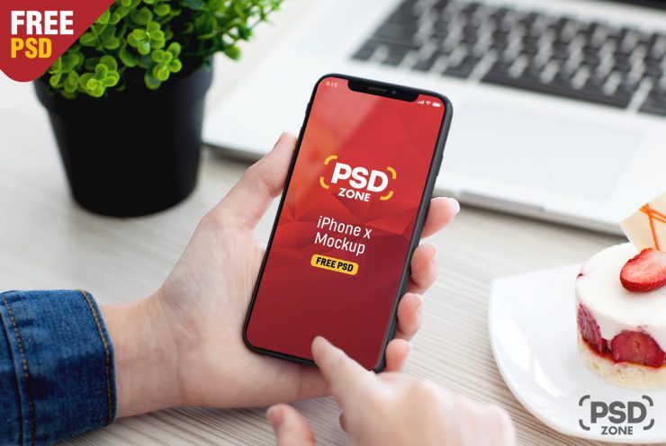 Male Hand Holding iPhone X Mockup PSD