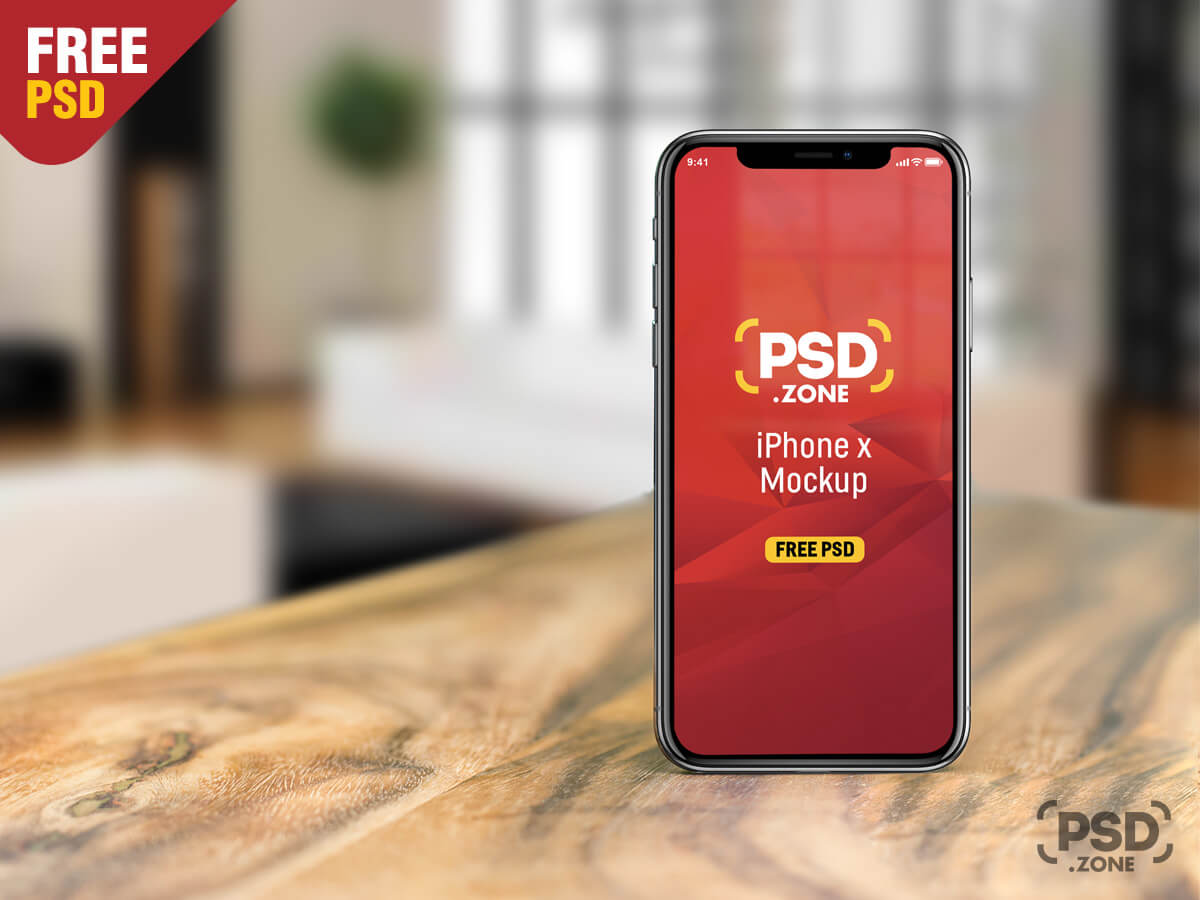 Download iPhone X on Wooden Table Mockup - PSD Zone