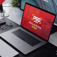 Macbook Pro on Workstation Mockup PSD