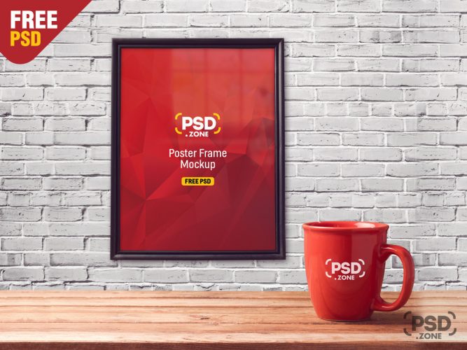 Download Poster Frame with Mug Mockup PSD - PSD Zone