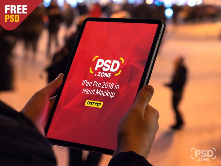 iPad Pro 2018 in Hand Mockup Free PSD