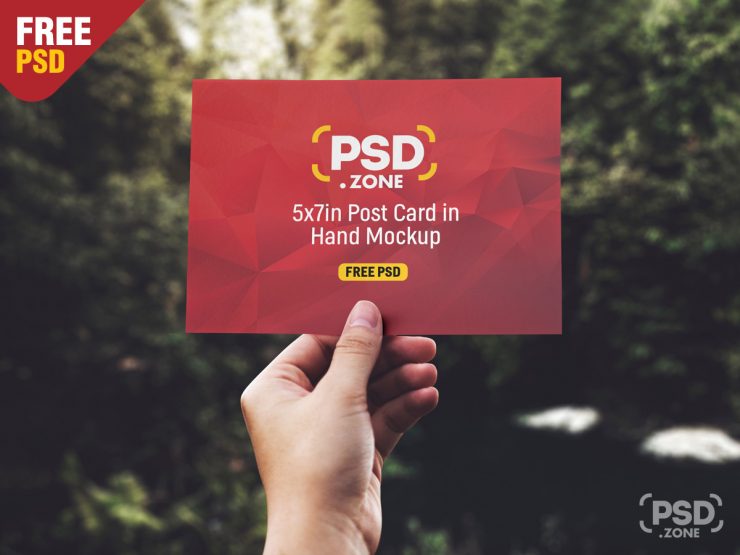 PSD Hand Holding Post Card Mockup