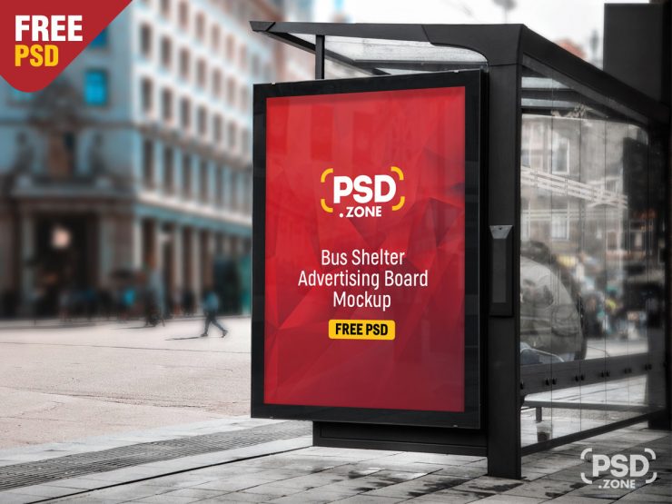 Bus Shelter Advertising Board Mockup PSD