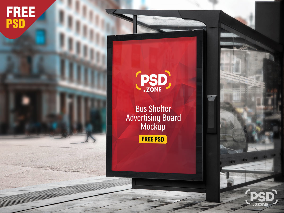 Download Bus Shelter Advertising Board Mockup PSD - PSD Zone