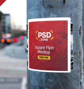 Square Flyer on Wall Mockup PSD