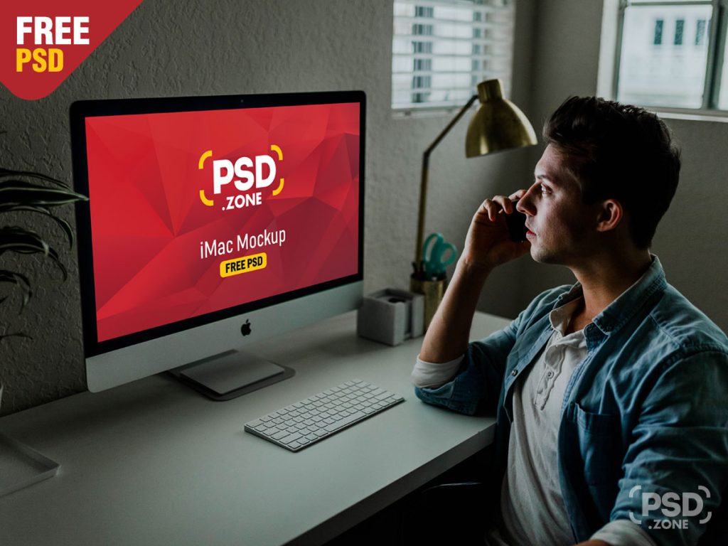 Download Man using iMac Mockup PSD - PSD Zone