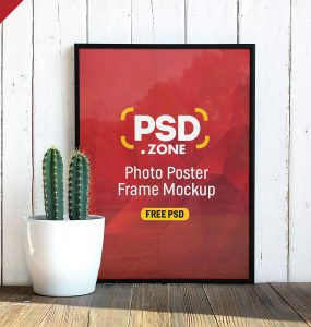 Photo Poster Frame with Flower Pot Mockup