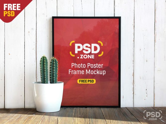 Download Photo Poster Frame with Flower Pot Mockup - PSD Zone