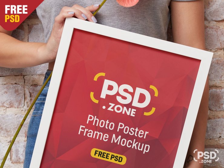 Girl Holding Frame Mockup PSD