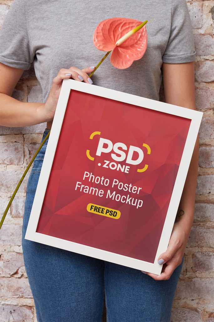 Download Girl Holding Frame Mockup PSD - PSD Zone