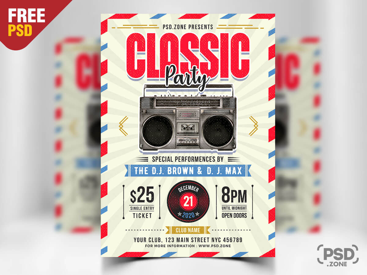 80s Theme Music Party Flyer PSD