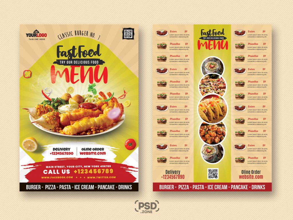 A4 Size Food Menu PSD Template - PSD Zone