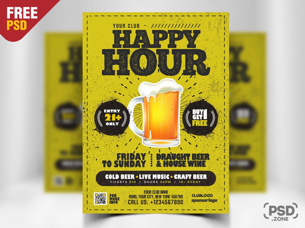 Happy Hour Flyer PSD Template - PSD Zone