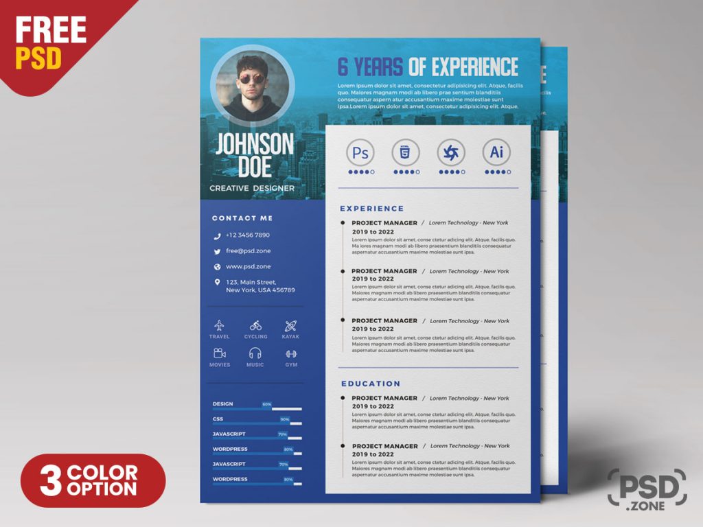 A4 Creative Resume Design PSD - PSD Zone