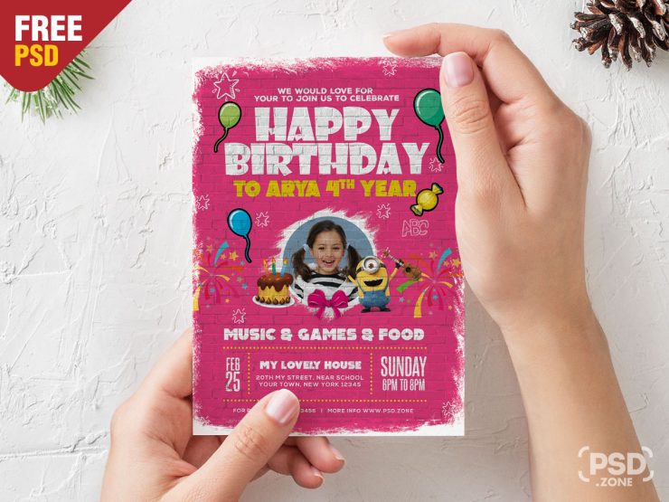 Kids Birthday Card PSD Template