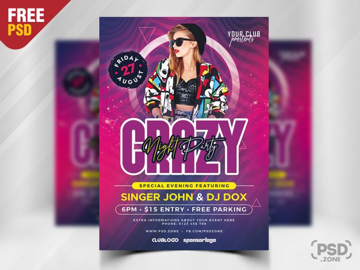 Crazy Night Party Flyer PSD