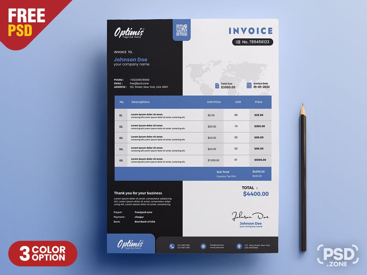 Download A4 Professional Invoice Psd Template Psd Zone PSD Mockup Templates