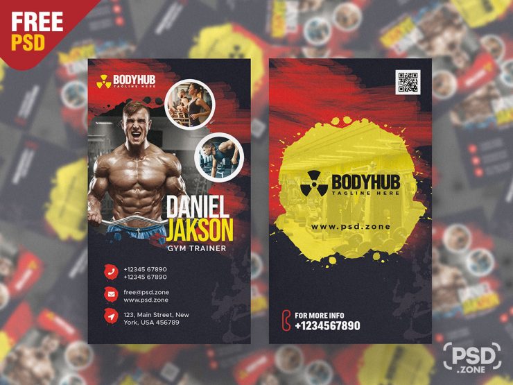 Vertical Gym Trainer Business Card PSD