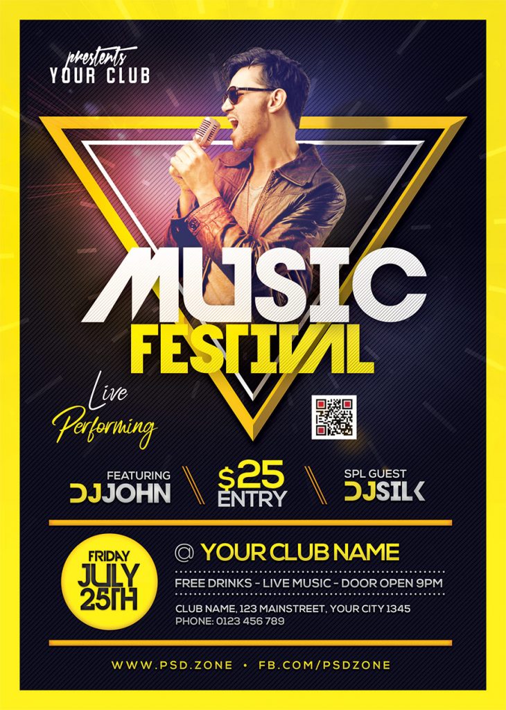 Live Music Festival Flyer PSD Template - PSD Zone