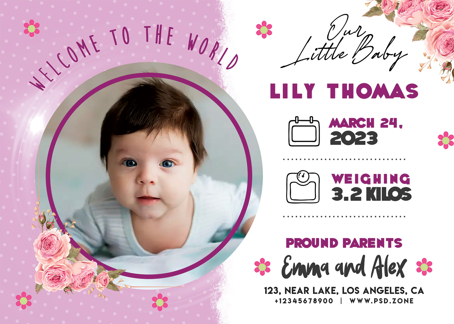 Baby Birth Announcement Card PSD Template