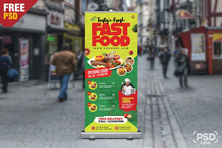 Fast Food Restaurant Roll Up Banner PSD