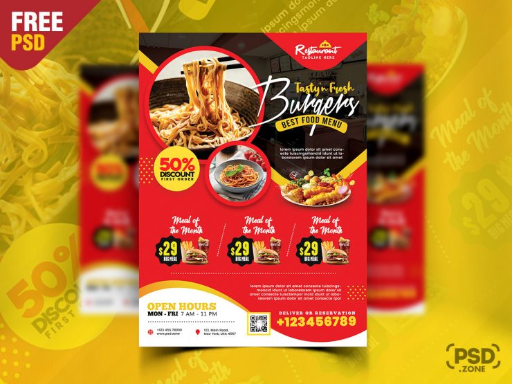 Tasty Food Restaurant Flyer PSD
