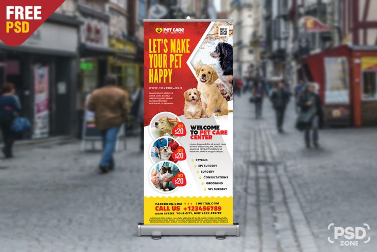 Pet Care Clinic Roll up Banner PSD