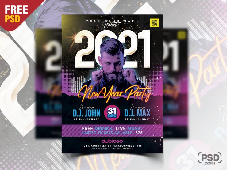 2021 New Year Party Celebration Flyer PSD