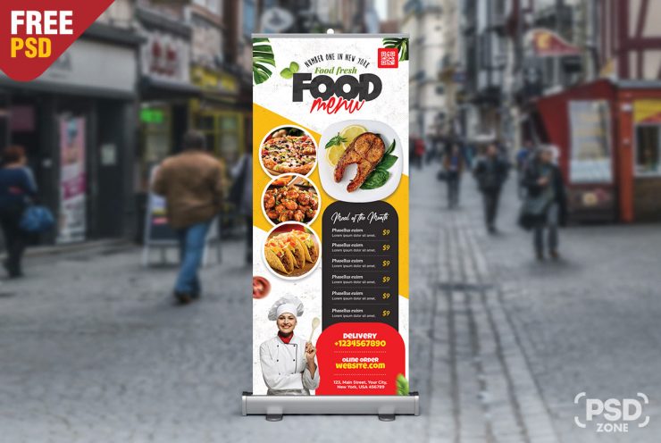 Food Restaurant Advertisement Roll Up Banner PSD