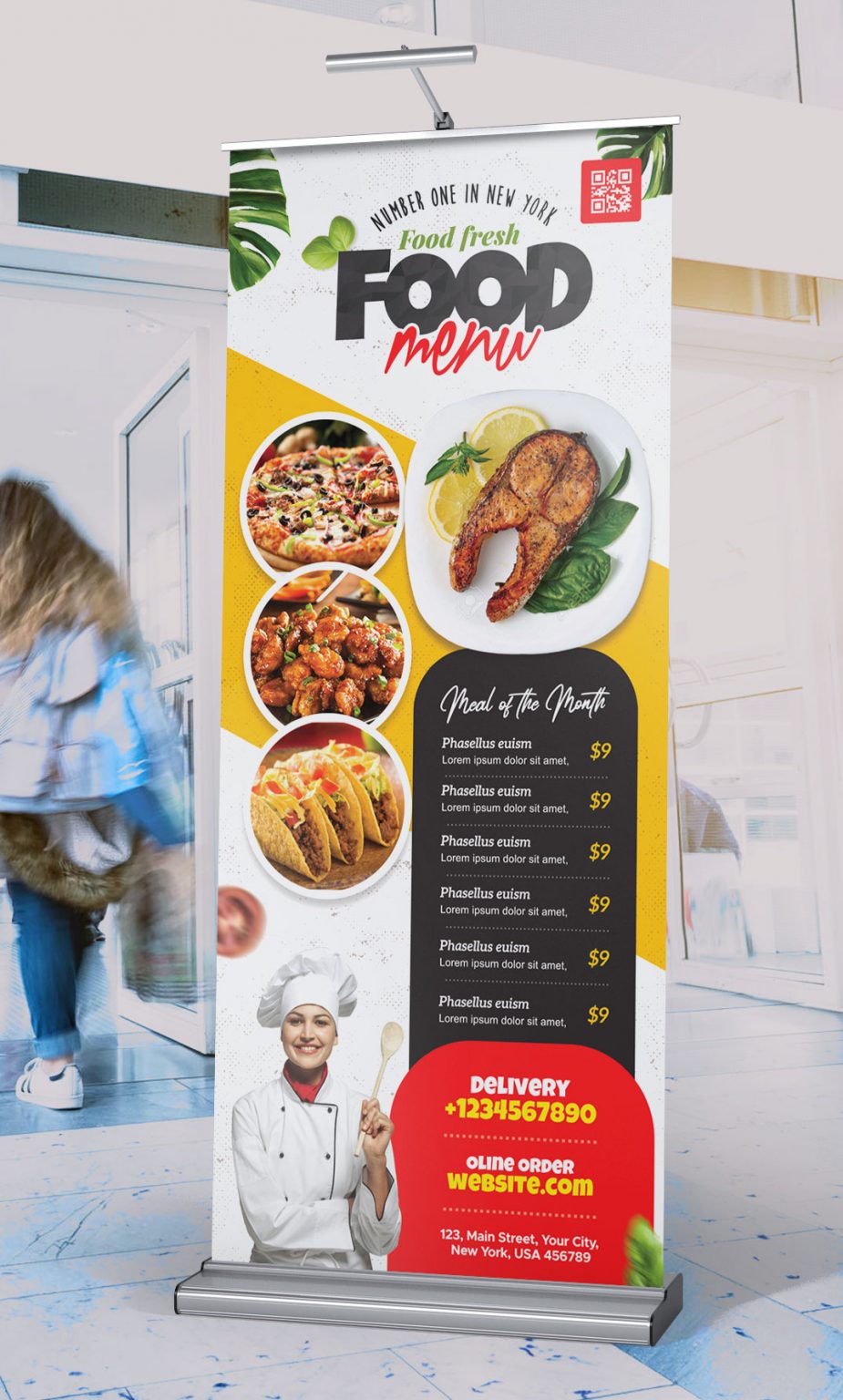 Food Restaurant Advertisement Roll Up Banner PSD - PSD Zone