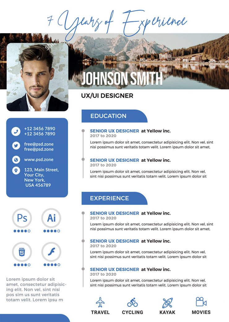 A4 Size Vertical Resume CV PSD Template - PSD Zone