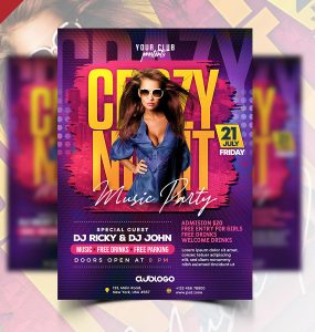Crazy Night Club Party Flyer PSD