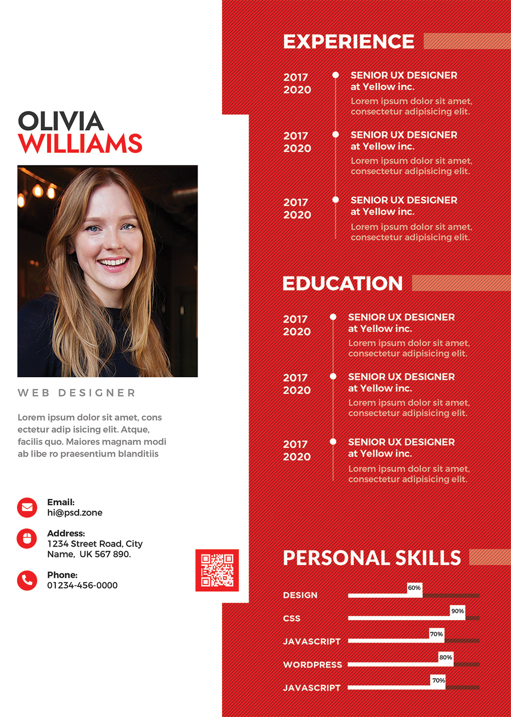 Modern Resume Curriculum Vitae Template PSD - PSD Zone