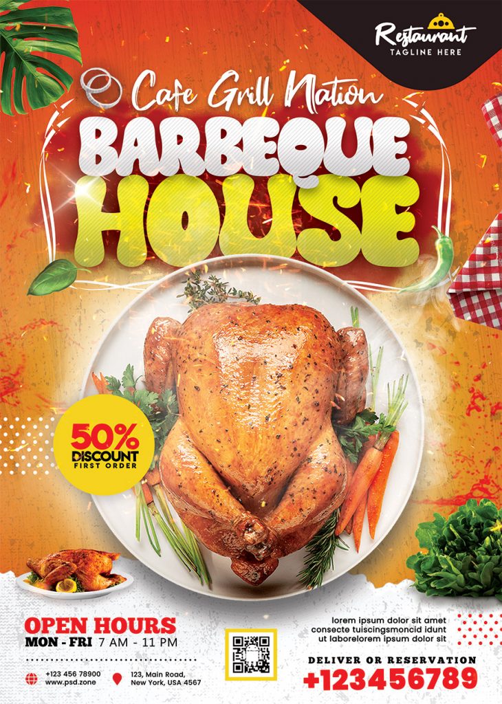 BBQ Restaurant Promotional Flyer PSD