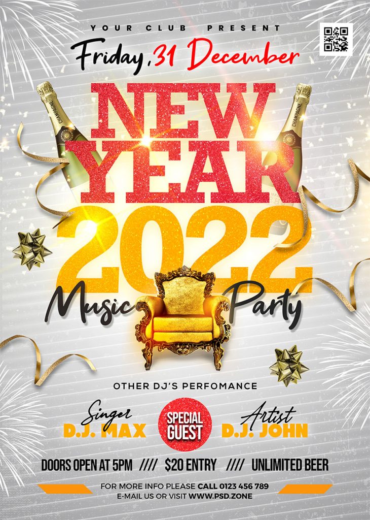 2022 New Year Eve Event Party Flyer PSD