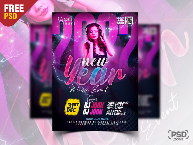 2022 New Year Music Event Flyer PSD