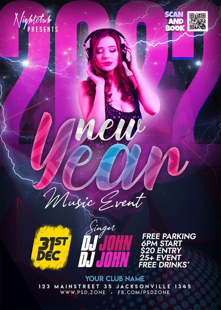 2022 New Year Music Event Flyer PSD - PSD Zone