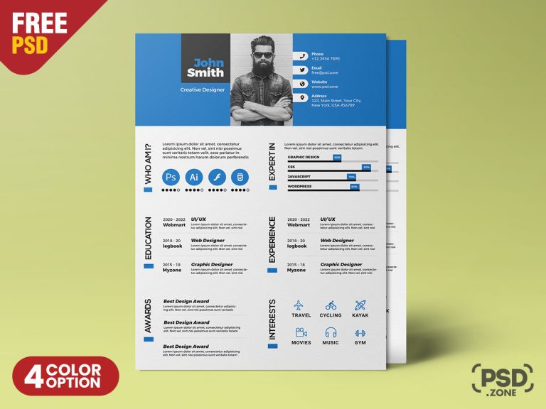 Creative Minimalist Resume CV PSD Templates - PSD Zone