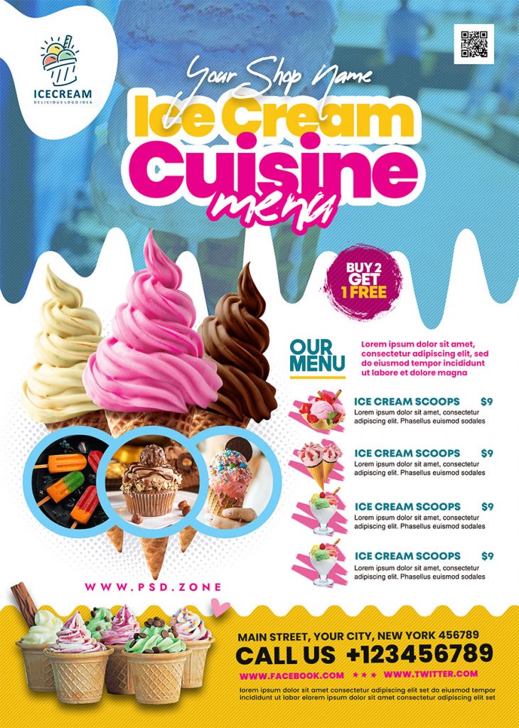 Ice Cream Parlour Menu Design PSD