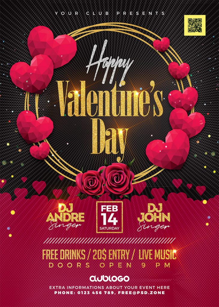 Lovely Valentines Day Party Flyer PSD