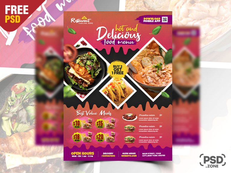 Modern Restaurant Food Flyer Menu PSD - PSD Zone